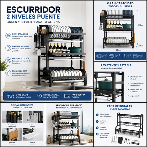 Escurridor Platos 3 Niveles En Acero Inoxidable